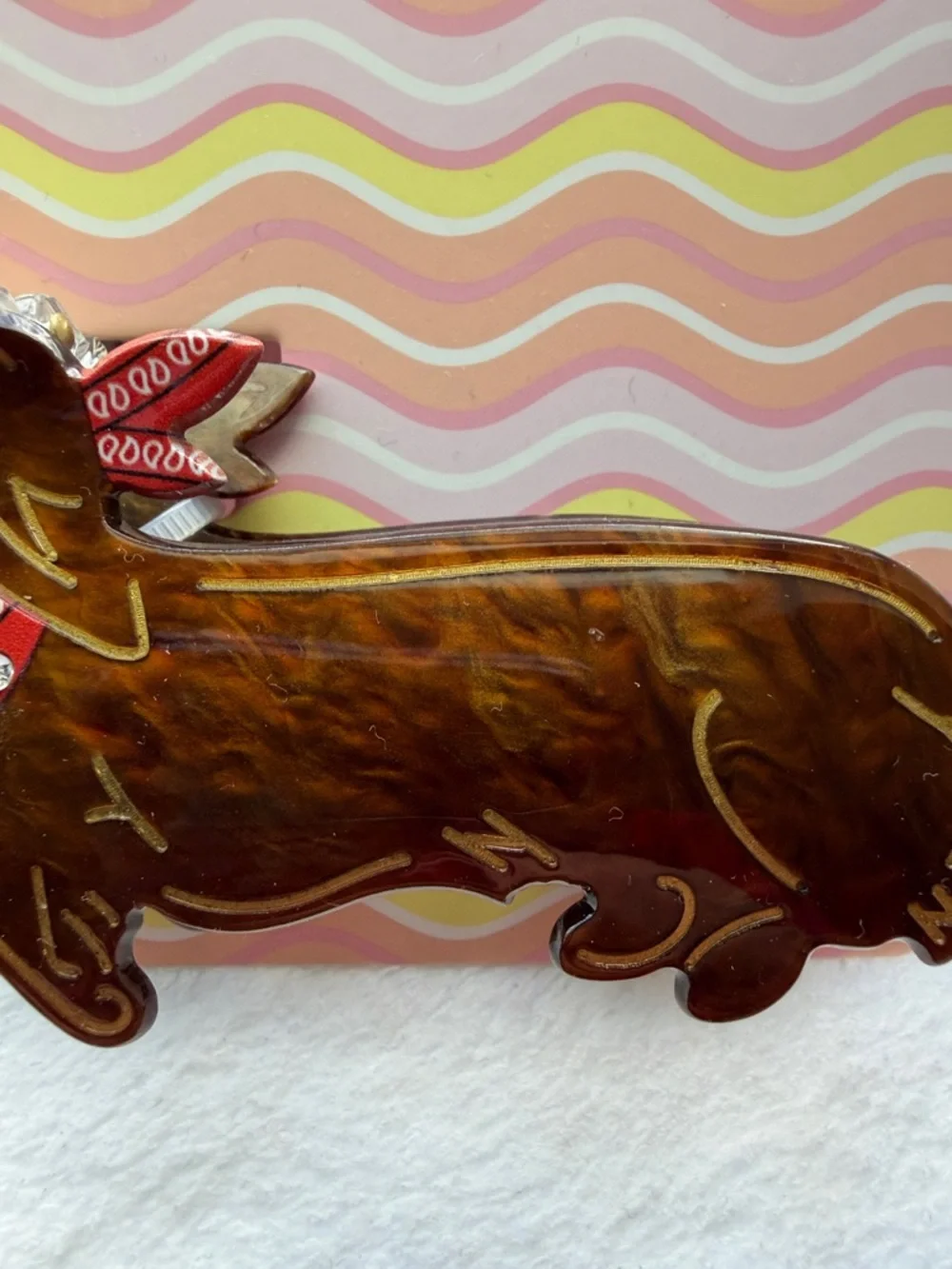 Piper Brown Dachshund Enamel Hair Clip with Red Bandana - Picture 4 of 7